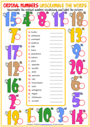 Ordinal Numbers ESL Vocabulary Worksheets